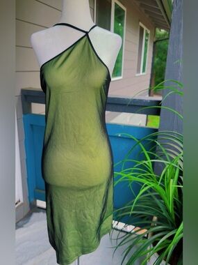 Olive Green Slip Dress with Black Trim xxl